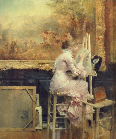 Young Watercolourist in the Louvre by Pascal Adolphe Jean Dagnan Bouveret